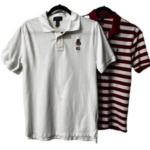 Pair Of Polo Ralph Lauren BEAR Big Kids Polo Shirt White & Striped XL 18/20